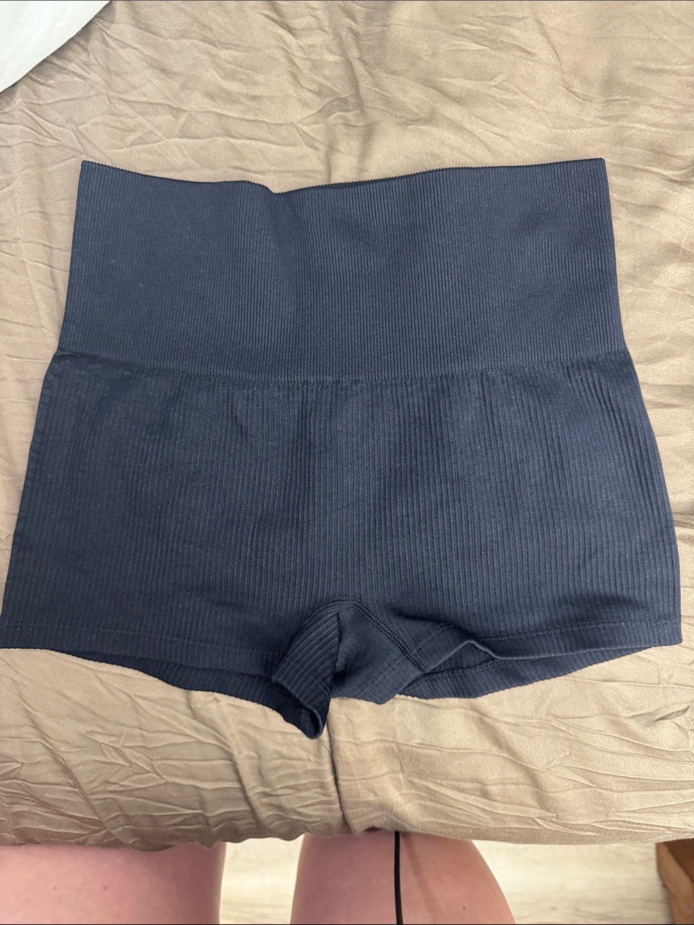 High-Waist Black Ribbed Women's Shorts
